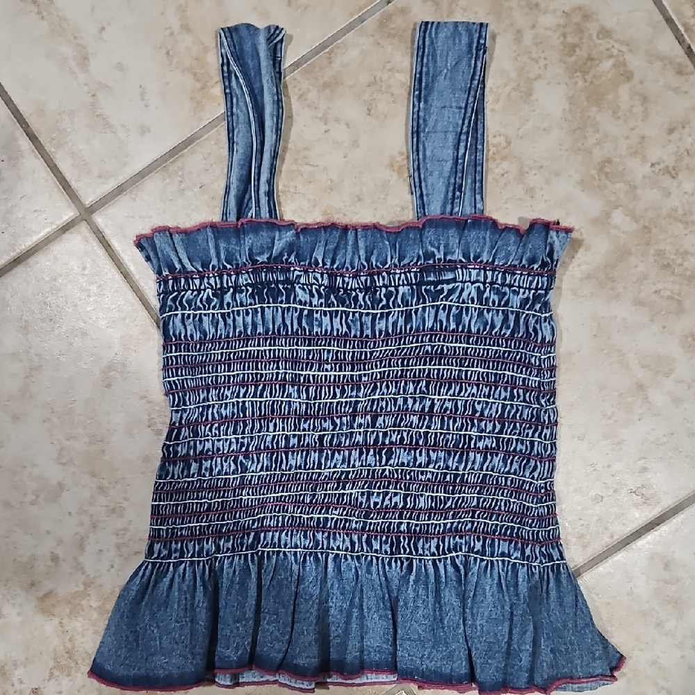 Anthropologie Denim Blue Smocked Tank Top